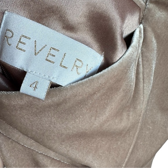 REVELRY Asher Velvet Dress in Champagne | Bridesmaid | Cross Straps Front Slit 4 - Picture 3 of 11